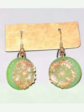Handcrafted Gold-Accented Green Floral Drop Earrings for Women